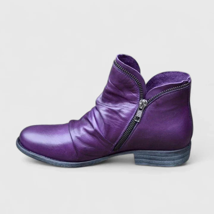 Stylish Ankle Boots for Women Zip-Up Leather Round-Toe