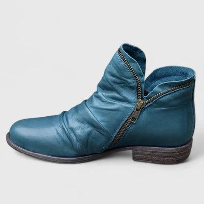 Stylish Ankle Boots for Women Zip-Up Leather Round-Toe