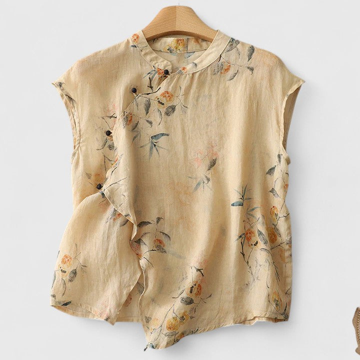 Elegant Blouse for Women Floral-Print Button-Front Short-Sleeve