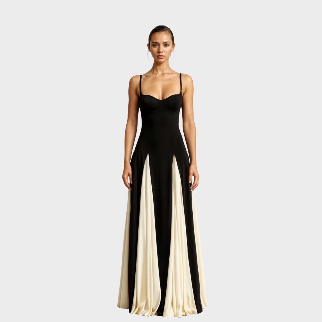 Elegant Maxi Dress for Women Spaghetti-Strap Colorblock
