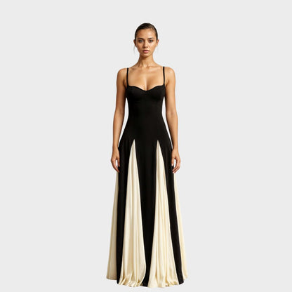 Elegant Maxi Dress for Women Spaghetti-Strap Colorblock