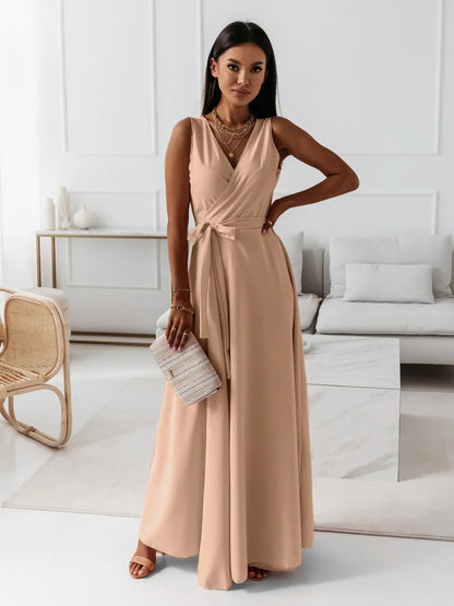Elegant Wrap Maxi Dress for Women V-Neck Sleeveless