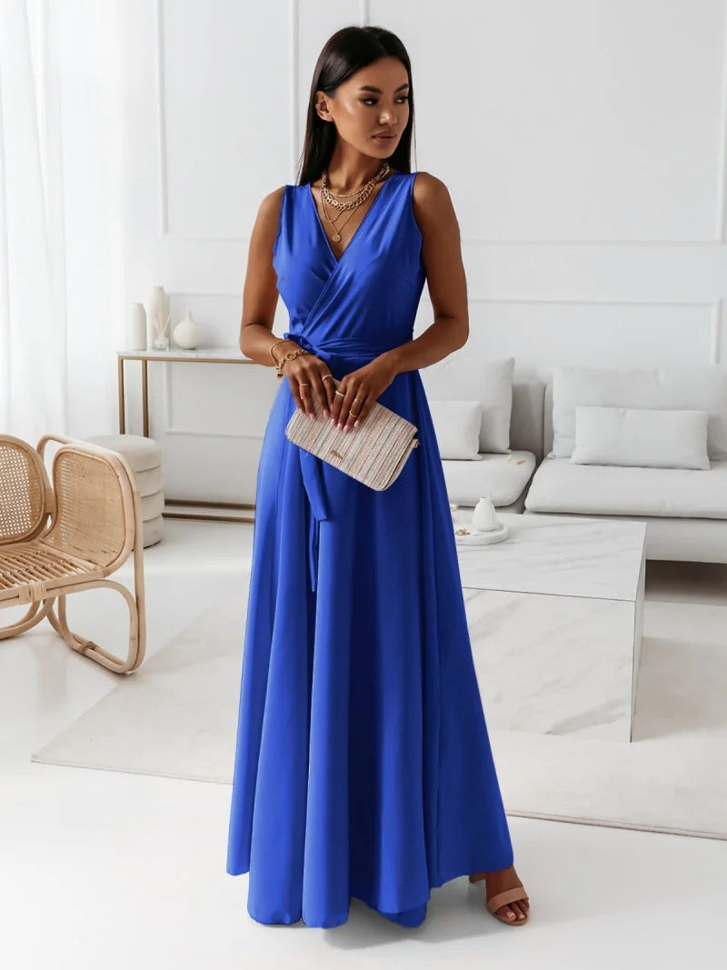 Elegant Wrap Maxi Dress for Women V-Neck Sleeveless