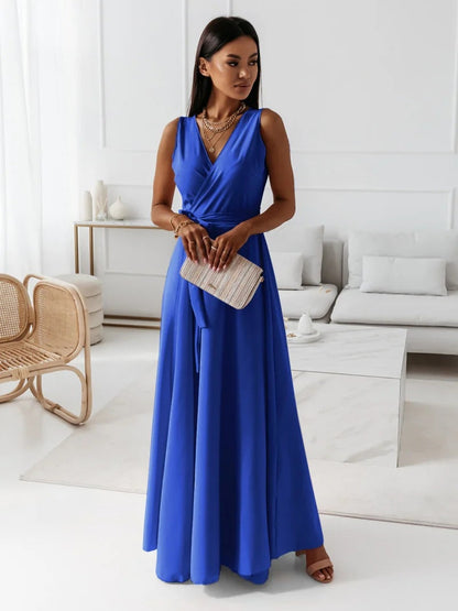 Elegant Wrap Maxi Dress for Women V-Neck Sleeveless