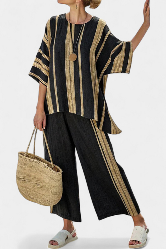 Comfortable Two-Piece Set for Women Striped Oversized Wide-Leg