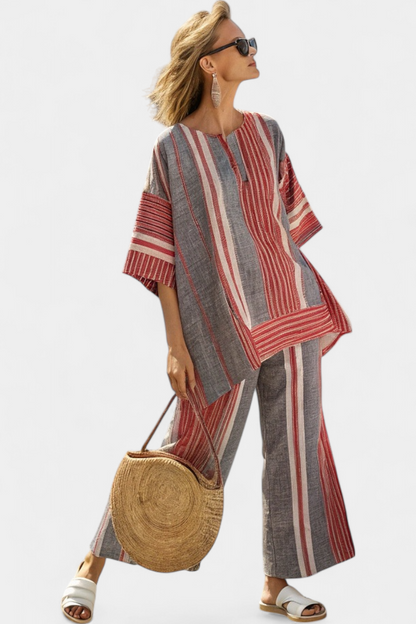 Elegant Two-Piece Set for Women Striped Wide-Leg