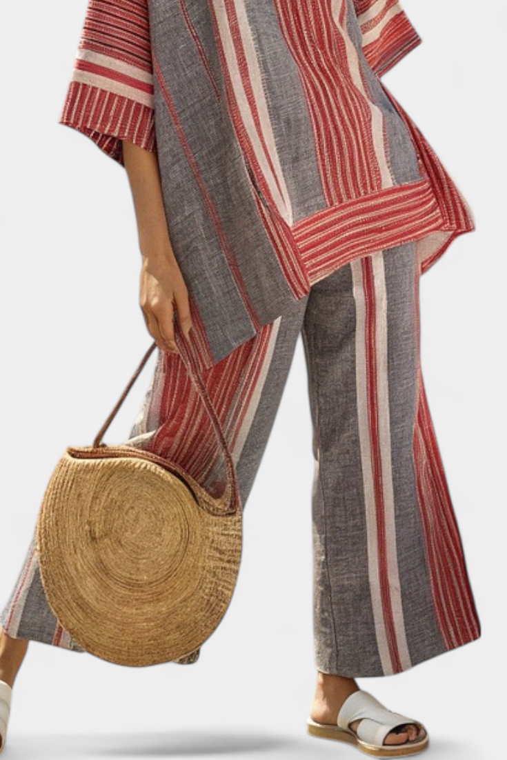 Elegant Two-Piece Set for Women Striped Wide-Leg