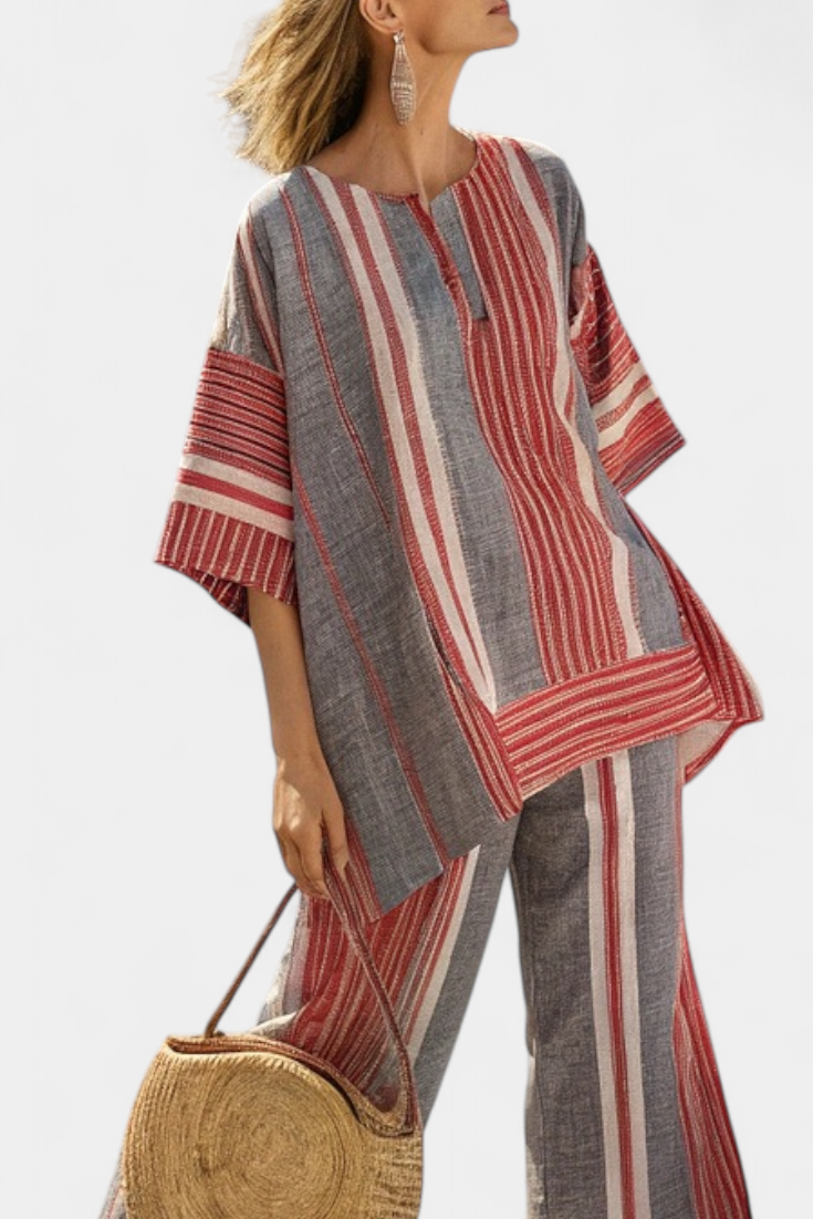 Elegant Two-Piece Set for Women Striped Wide-Leg