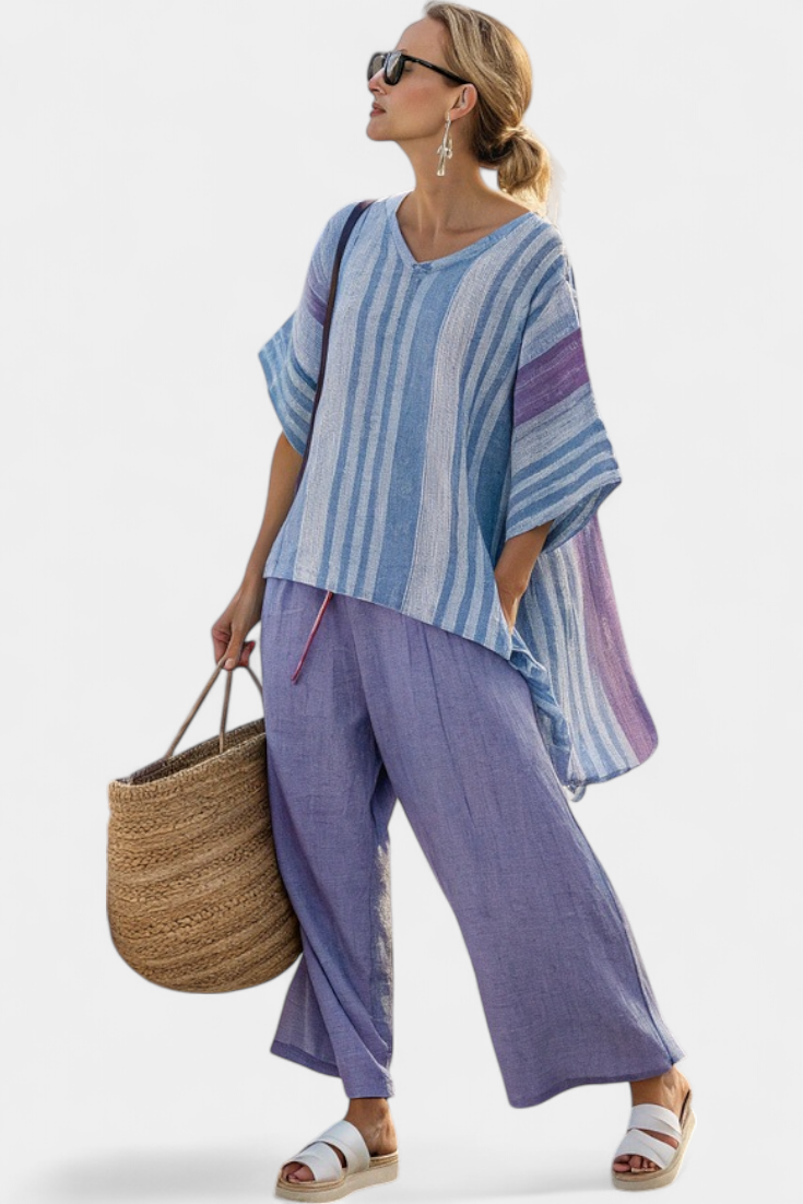 Elegant Two-Piece Set for Women Striped Oversized Wide-Leg