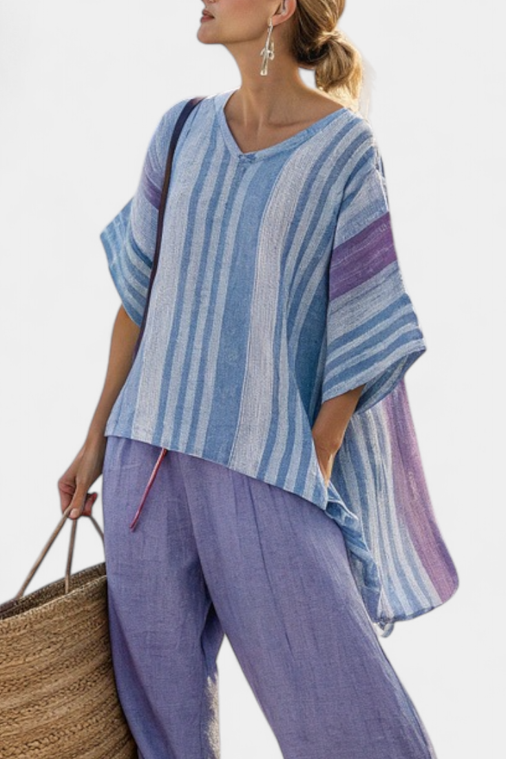 Elegant Two-Piece Set for Women Striped Oversized Wide-Leg