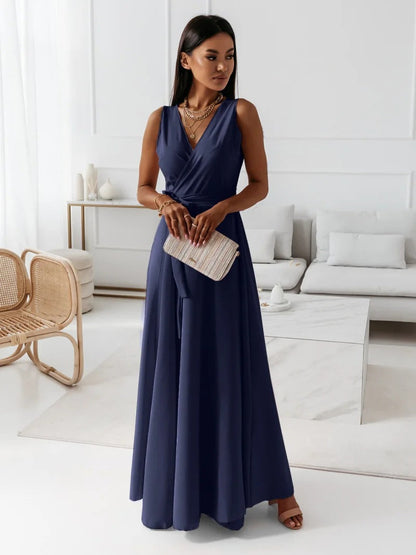 Elegant Wrap Maxi Dress for Women V-Neck Sleeveless