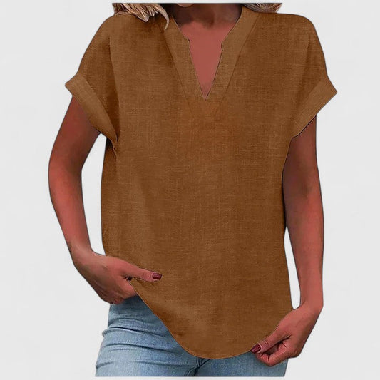 Comfortable Blouse for Women V-Neck Short-Sleeve Linen