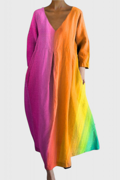 Comfortable V-Neck Dress for Women Abstract-Print Tiered