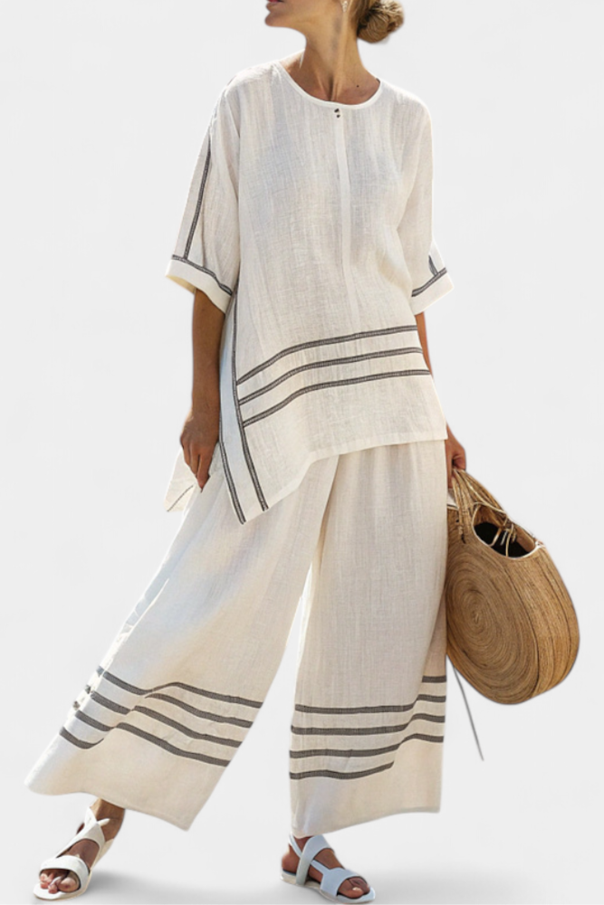 Stylish Two-Piece Set for Women Striped Asymmetrical Wide-Leg