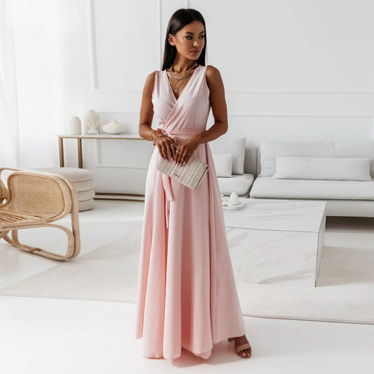 Elegant Wrap Maxi Dress for Women V-Neck Sleeveless