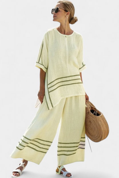 Stylish Two-Piece Set for Women Striped Asymmetrical Wide-Leg