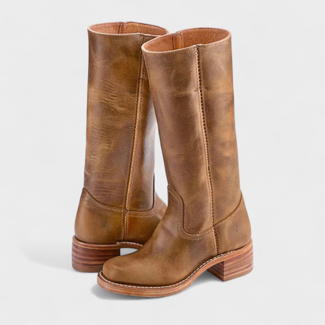 Elegant Knee-High Boots for Women Leather Block-Heel
