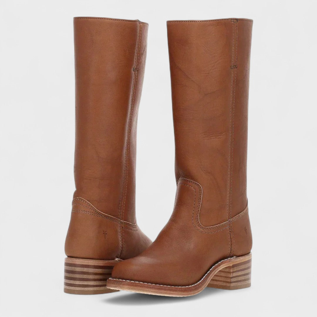 Elegant Knee-High Boots for Women Leather Block-Heel