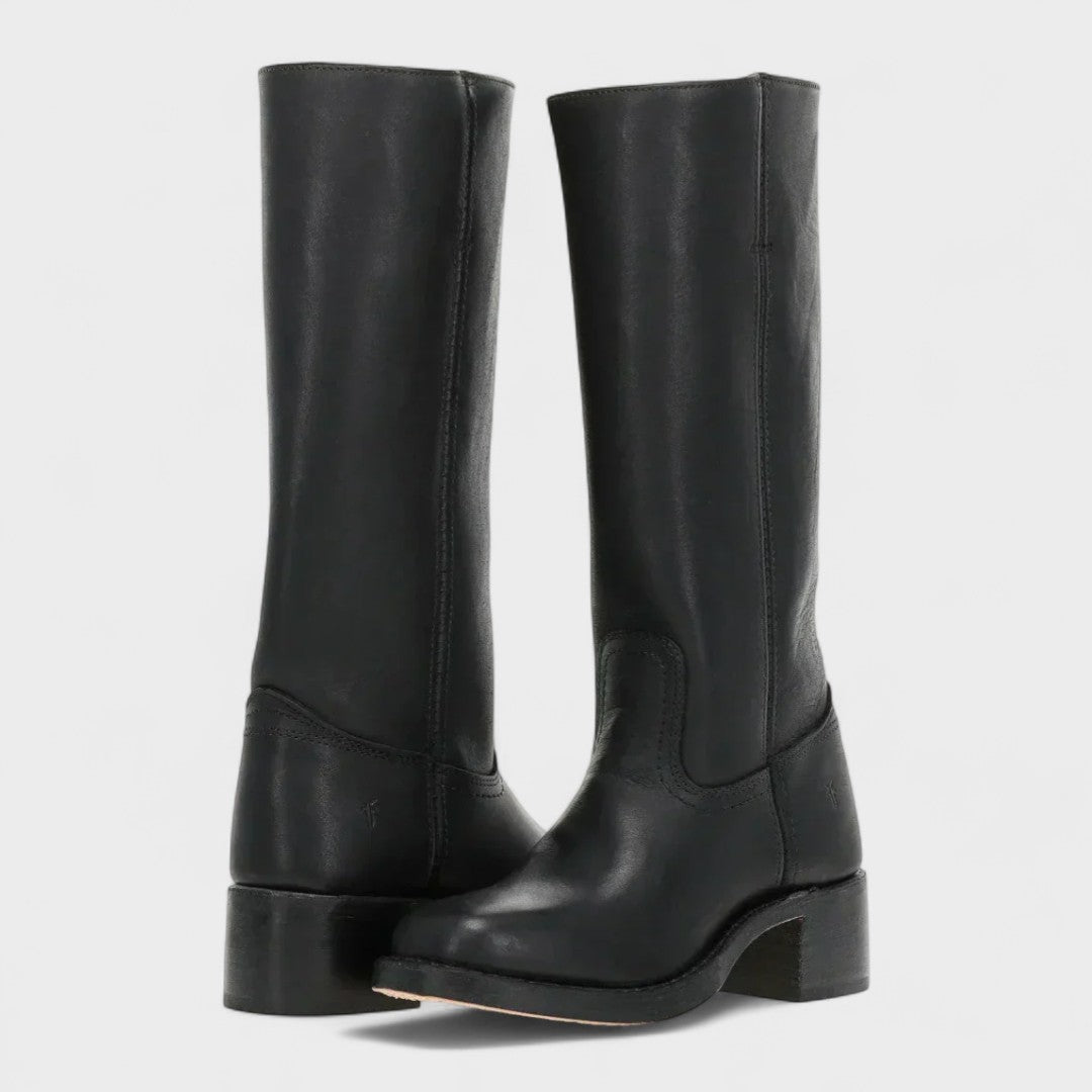 Elegant Knee-High Boots for Women Leather Block-Heel