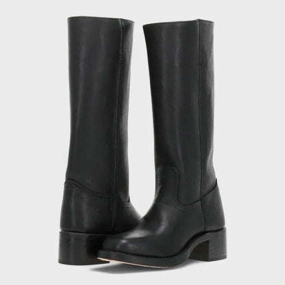 Elegant Knee-High Boots for Women Leather Block-Heel