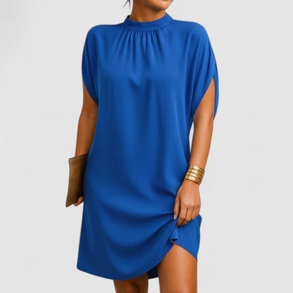 Elegant Shift Dress for Women Mock-Neck Split-Sleeve