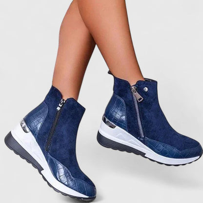 Comfortable Ankle Boots for Women Croc-Embossed Wedge Zip-Up