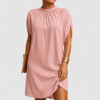 Elegant Shift Dress for Women Mock-Neck Split-Sleeve