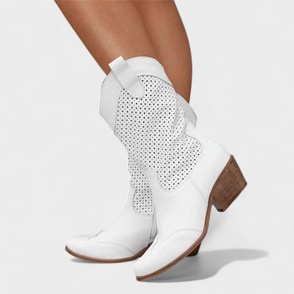 Comfortable Cowboy Boots for Women Suede Perforated