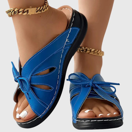 Stylish Flat Sandals for Women Cutout Bow-Tie Slip-On