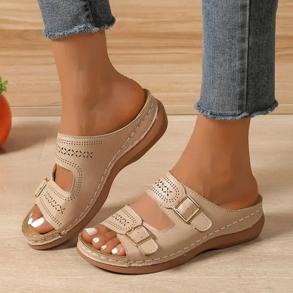 Effortless Sandals for Women Buckle-Strap Open-Toe