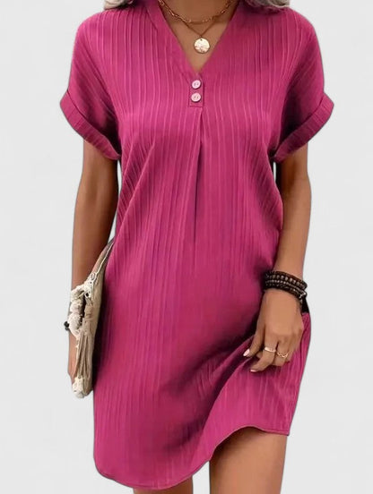 Comfortable Shift Dress for Women V-Neck Ribbed Button-Placket
