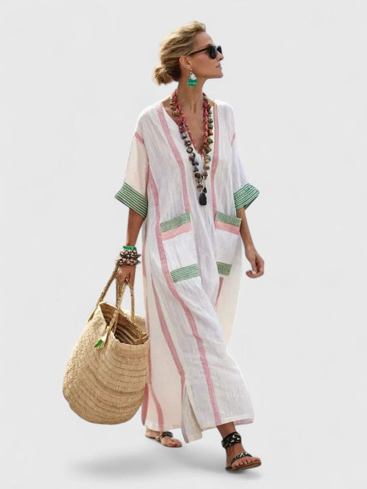 Elegant Kaftan Maxi Dress for Women Striped