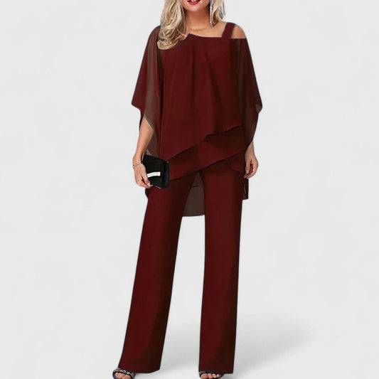 Elegant Two-Piece Set for Women One-Shoulder Cape Wide-Leg