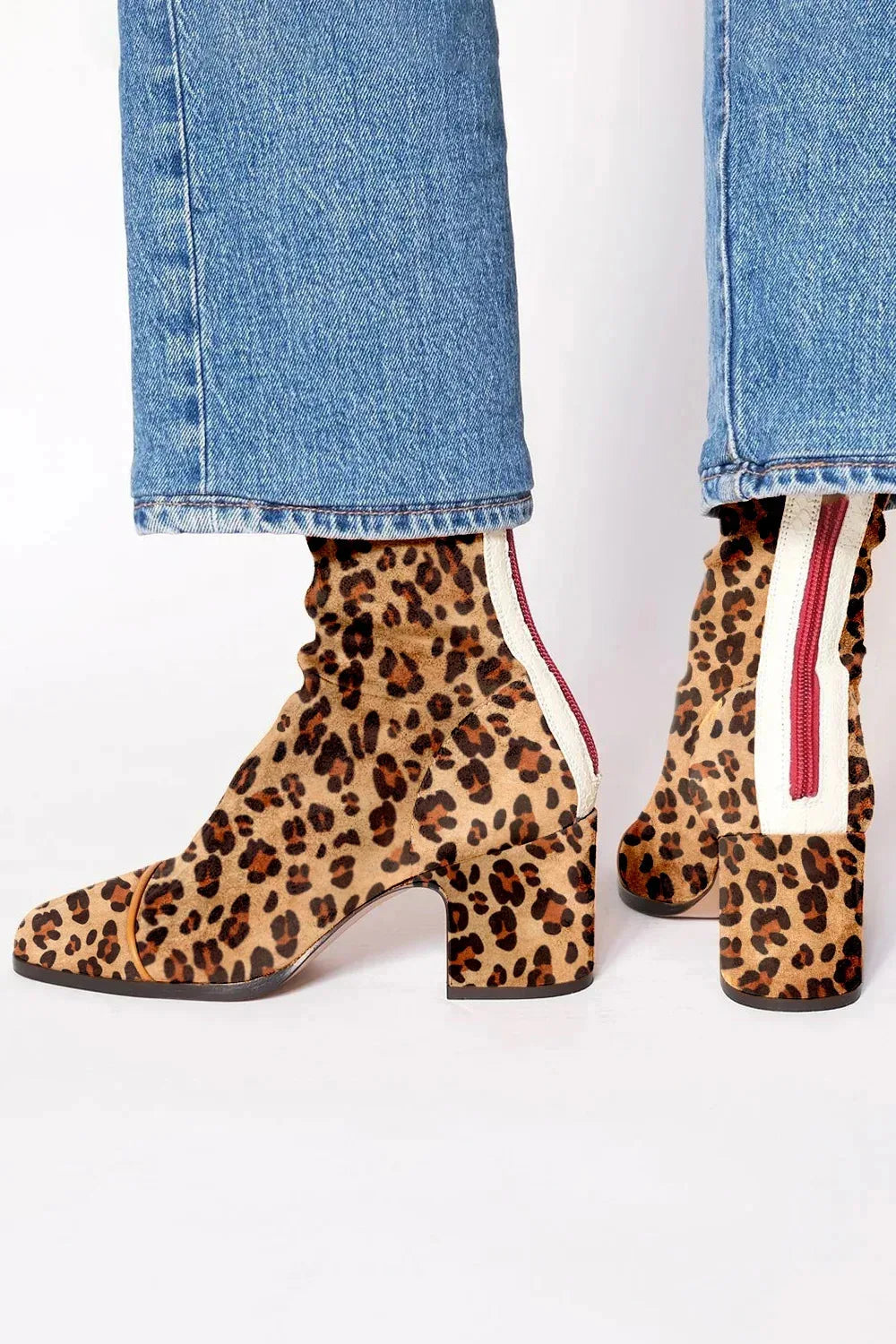 Stylish Ankle Boots for Women Suede Contrast-Stripe Block-Heel