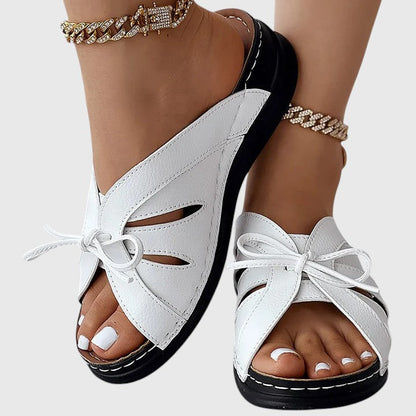 Stylish Flat Sandals for Women Cutout Bow-Tie Slip-On