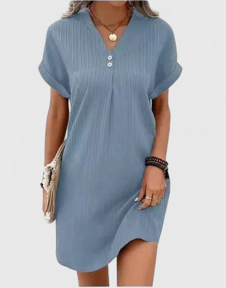 Comfortable Shift Dress for Women V-Neck Ribbed Button-Placket
