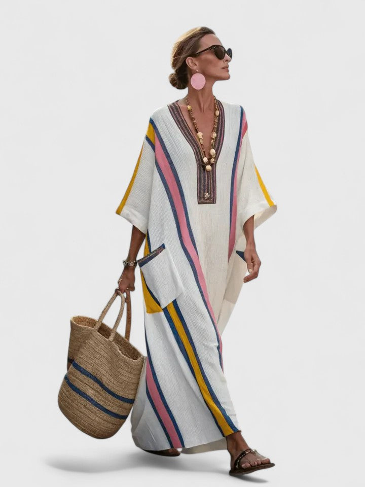 Elegant Kaftan Maxi Dress for Women Striped