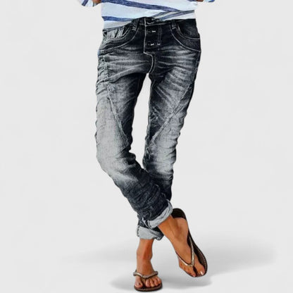 Comfortable Relaxed Jeans for Women Acid-Wash Cuffed Ankle
