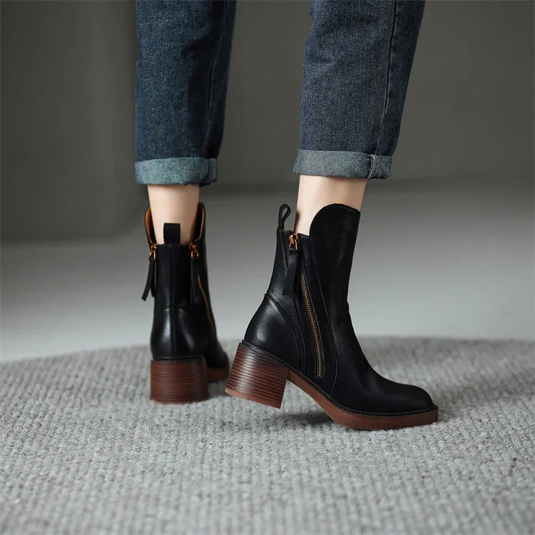 Stylish Ankle Boots for Women Side-Zip Block-Heel