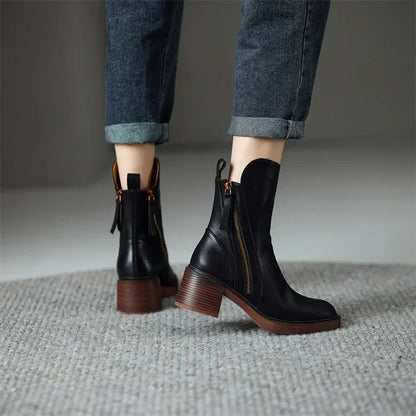 Stylish Ankle Boots for Women Side-Zip Block-Heel