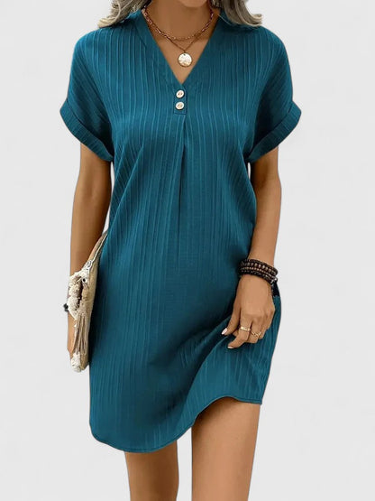Comfortable Shift Dress for Women V-Neck Ribbed Button-Placket