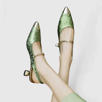 Elegant Kitten Heels for Women Slingback Pointed-Toe Embellished