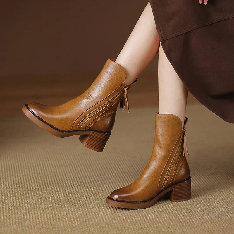 Stylish Ankle Boots for Women Side-Zip Block-Heel
