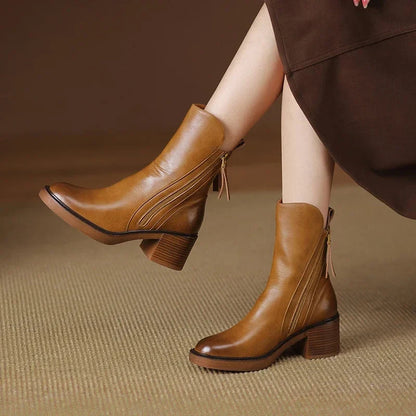 Stylish Ankle Boots for Women Side-Zip Block-Heel