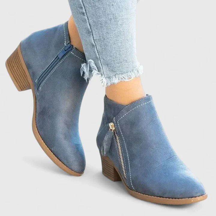 Stylish Ankle Boots for Women Suede Zip-Up Block-Heel