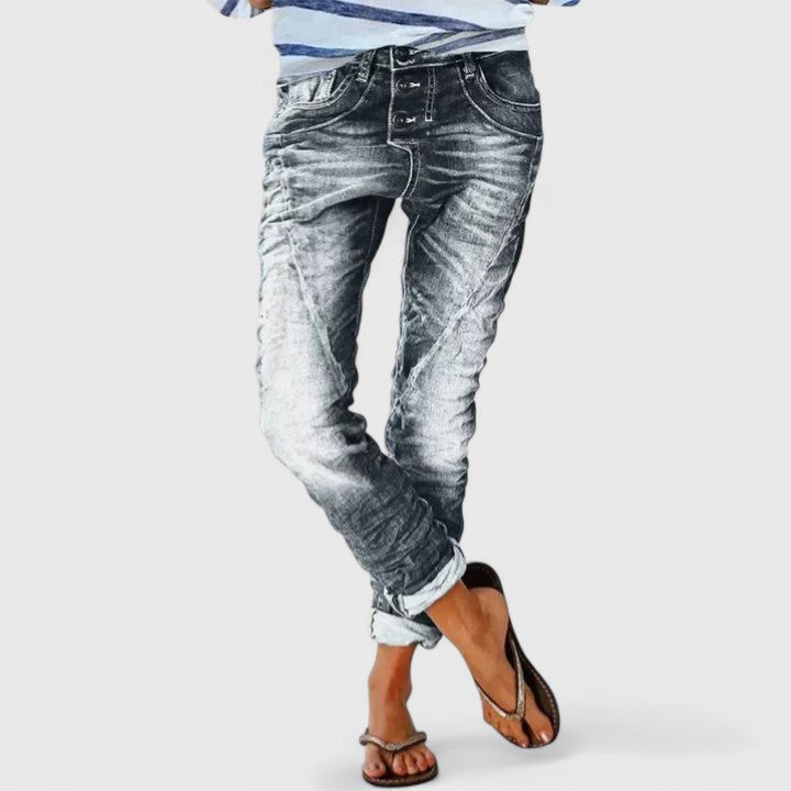 Comfortable Relaxed Jeans for Women Acid-Wash Cuffed Ankle