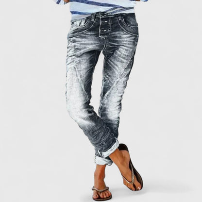 Comfortable Relaxed Jeans for Women Acid-Wash Cuffed Ankle