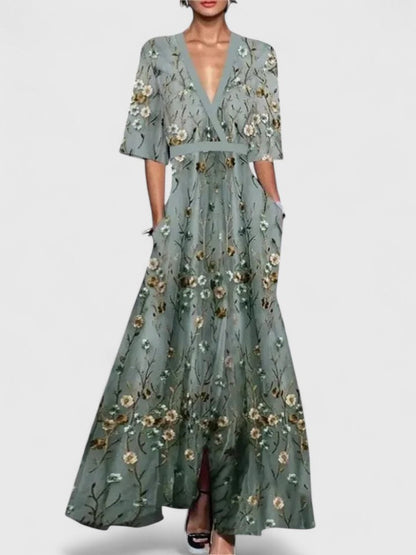 Elegant Wide-Leg Jumpsuit for Women V-Neck Floral-Print