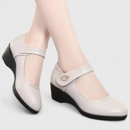 Comfortable Mary Jane Shoes for Women Buckle-Strap Wedge Round-Toe