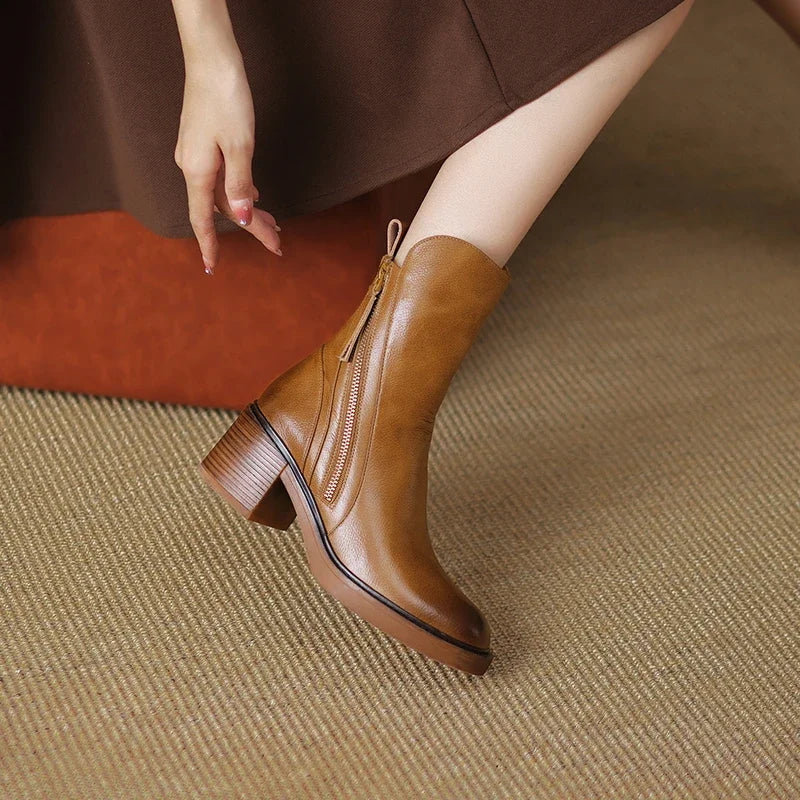 Stylish Ankle Boots for Women Side-Zip Block-Heel